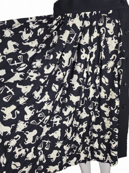 Yves Saint Laurent Rive Gauche Gonna Vintage con Stampa Zodiaco Nera - Pally Vintage Closet