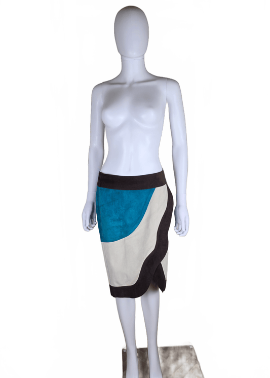 Yves Saint Laurent Rive Gauche Gonna Vintage in Camoscio Color-Block - Pally Vintage Closet