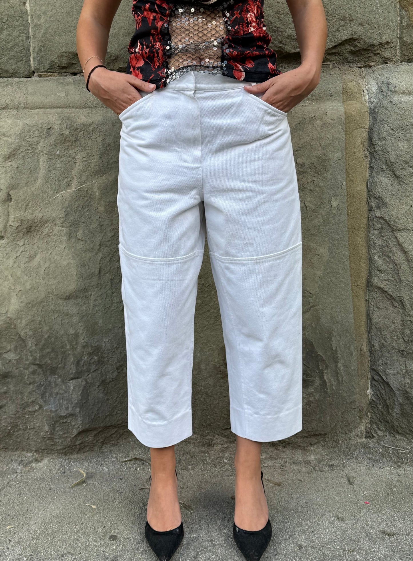 Yves Saint Laurent Rive Gauche Pantaloni in Denim di Cotone Bianco - Pally Vintage Closet