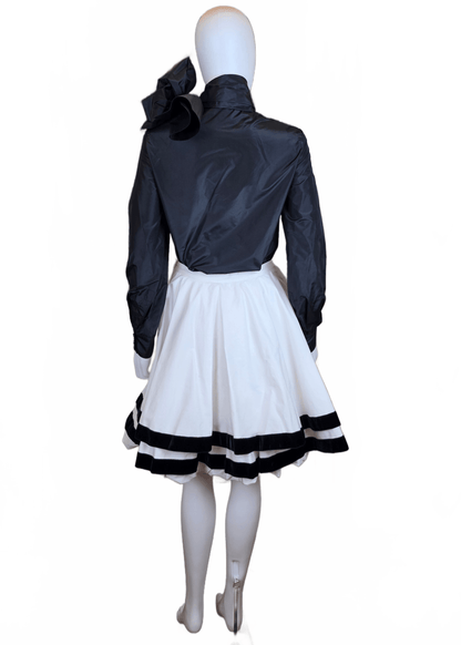 Yves Saint Laurent Rive Gauche Set&nbsp; Camicia Nera e Gonna a Ruota Bicolore - Pally Vintage Closet