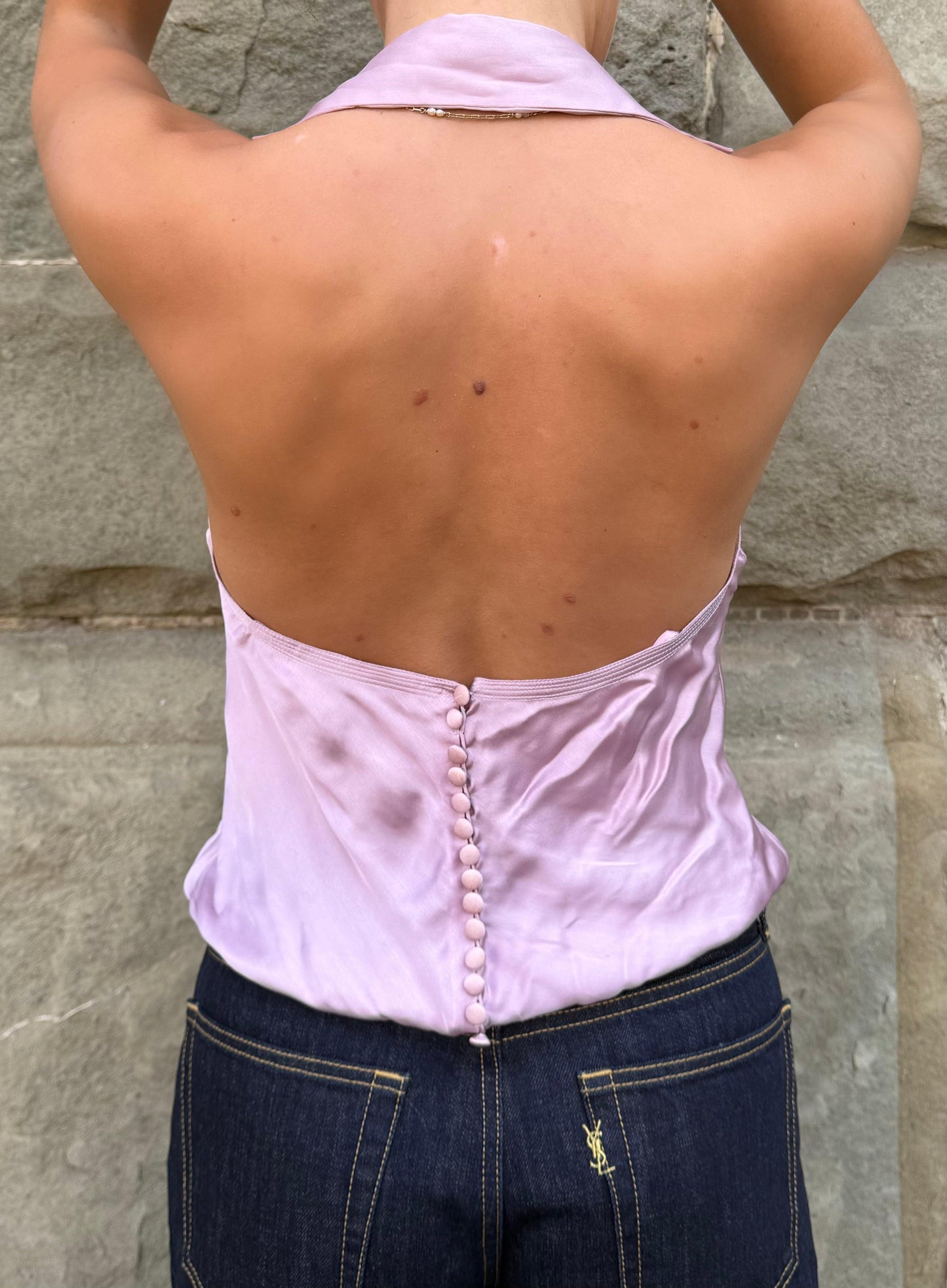 Yves Saint Laurent Rive Gauche Top Halter Vintage in Seta Rosa - Pally Vintage Closet