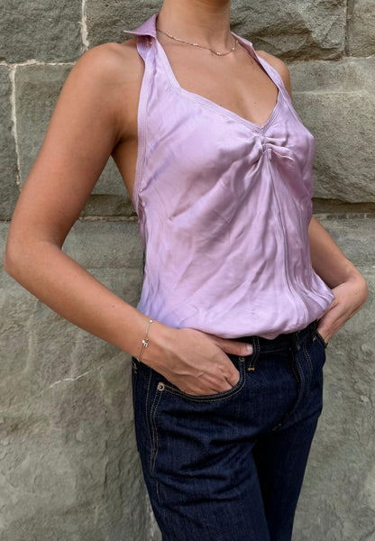 Yves Saint Laurent Rive Gauche Top Halter Vintage in Seta Rosa - Pally Vintage Closet