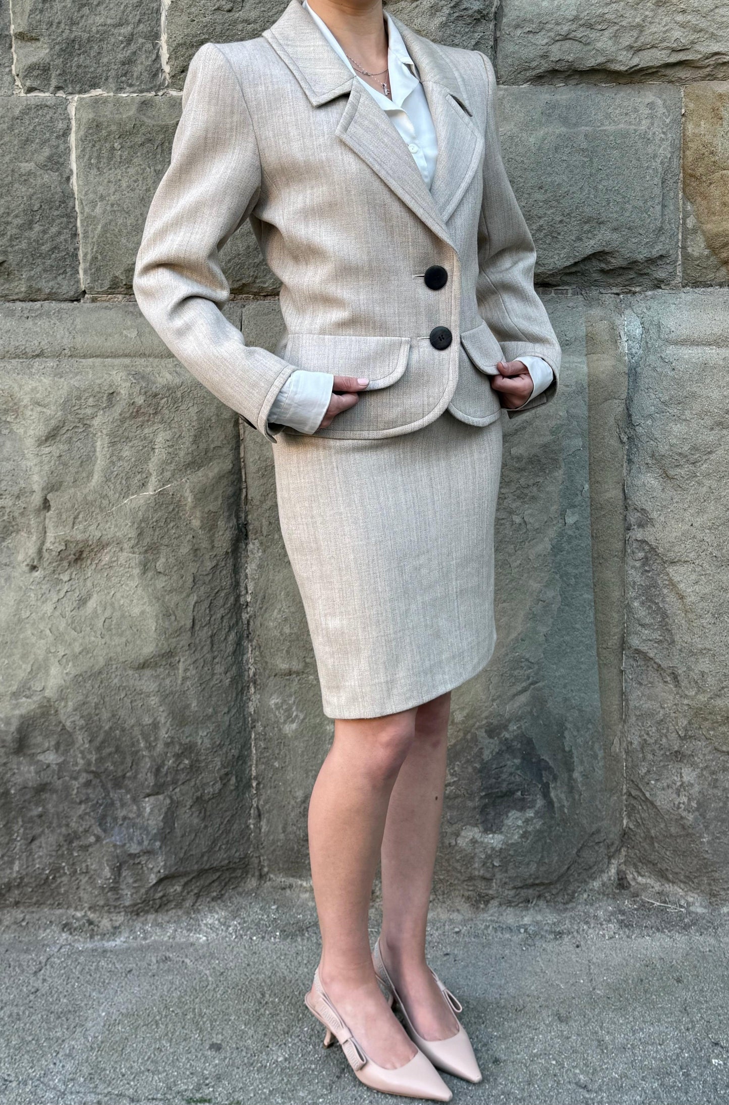 Yves-Saint-Laurent-Variation-Tailleur-Vintage-Lana-e-Alpaca-Beige-Melange-70397357752644 - Pally Vintage Closet