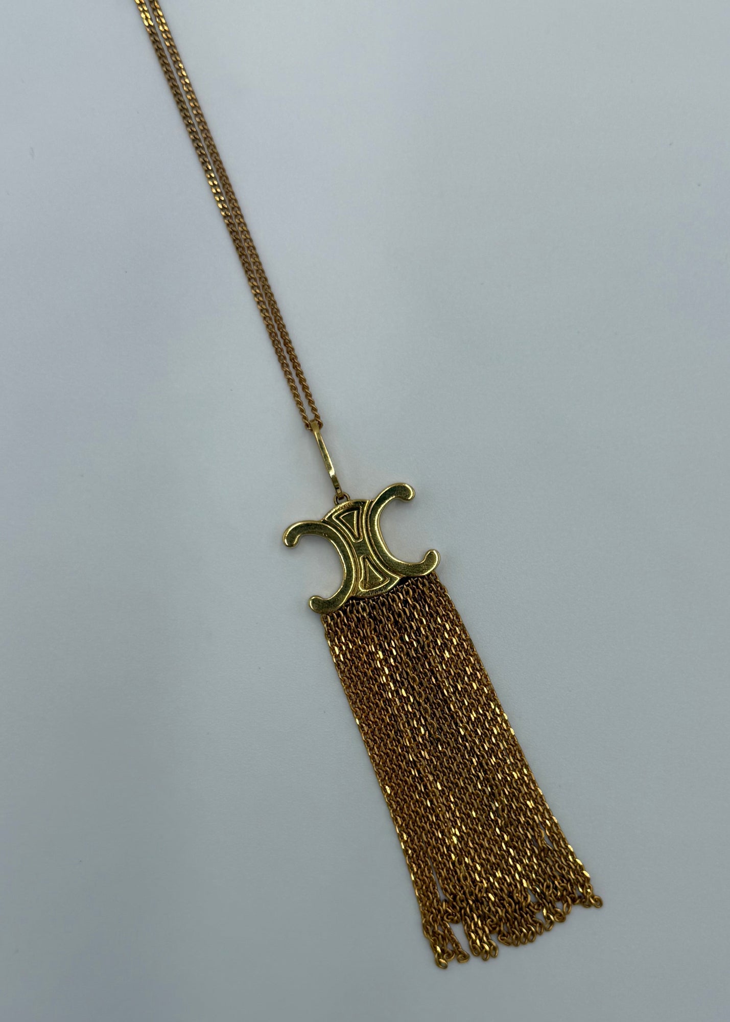 Celine Collana Triomphe Lunga con Frange in Ottone Finitura Oro