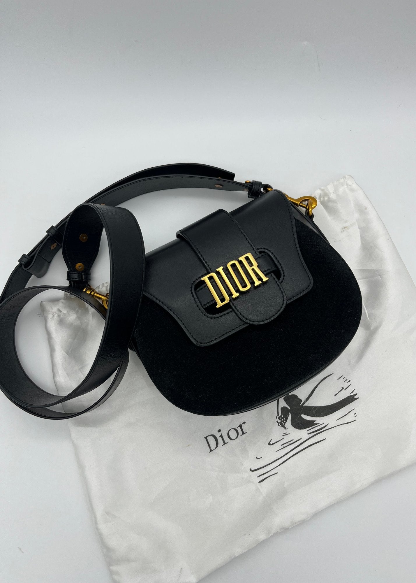 Christian Dior Borsa a R-Evolution Suede e Pelle a Tracolla Nera