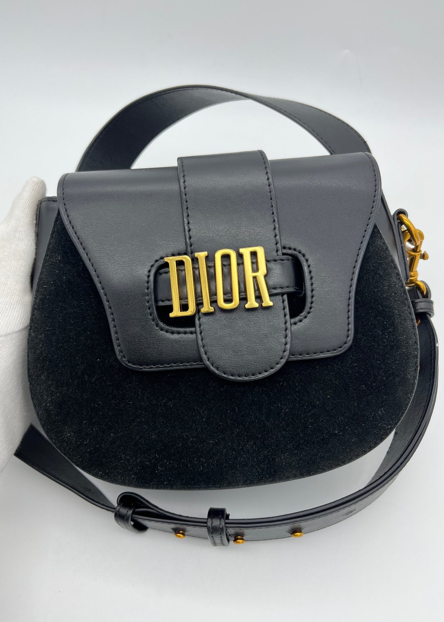 Christian Dior Borsa a R-Evolution Suede e Pelle a Tracolla Nera