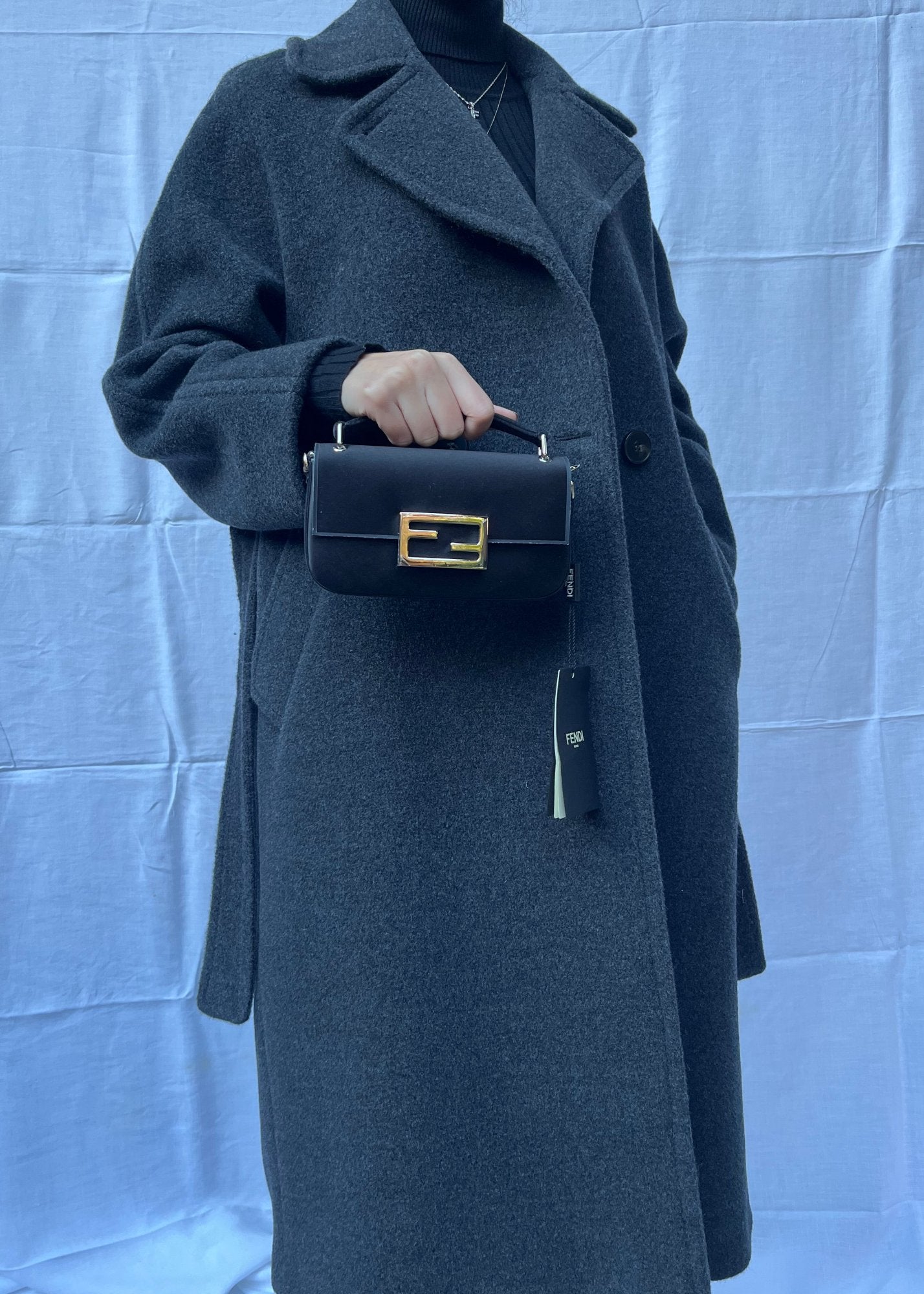 Fendi Borsa Baguette Mini in Raso Nera