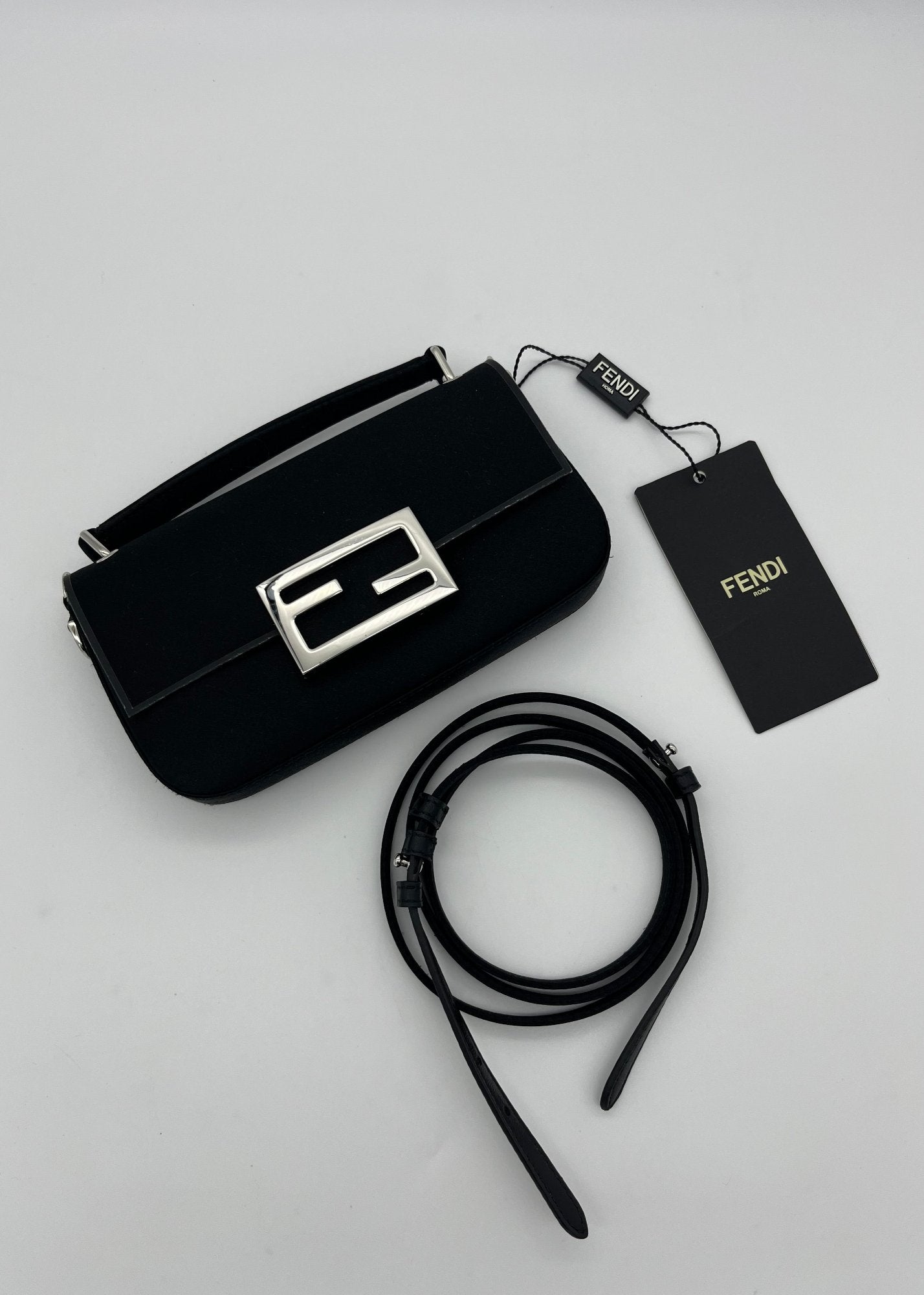 Fendi Borsa Baguette Mini in Raso Nera