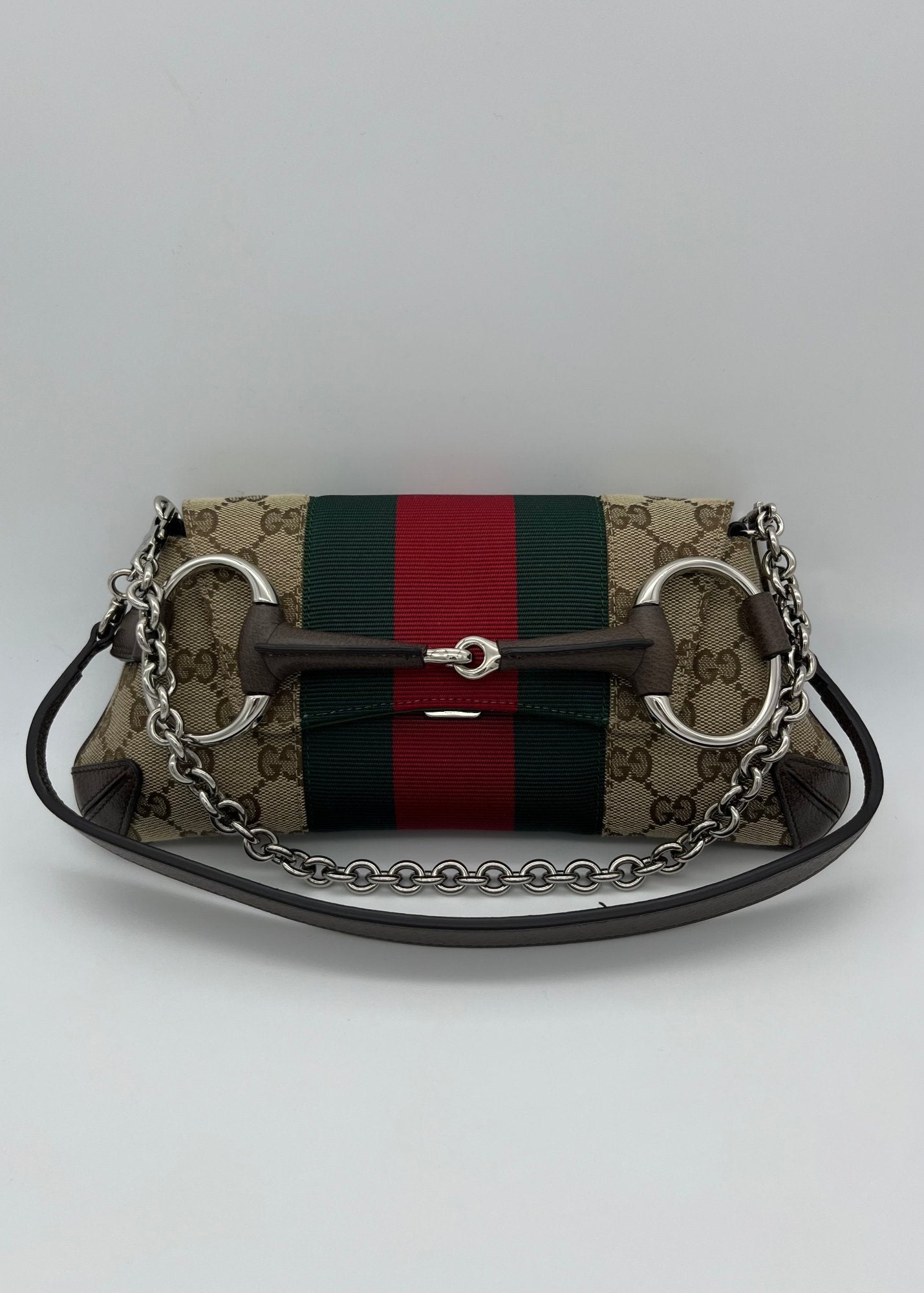 Gucci Borsa Horsebit Chain in Tela Marrone