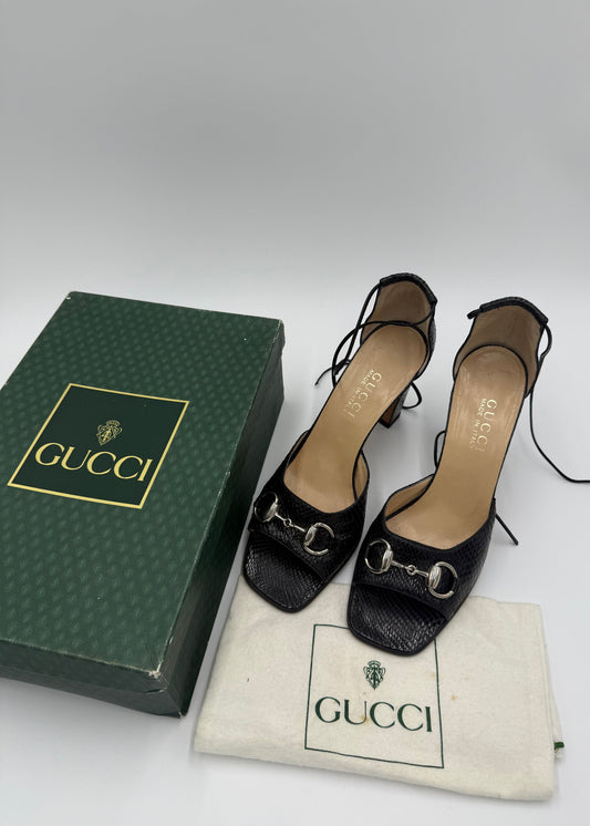 Gucci Sandali Horsebit Vintage in Pitone Neri