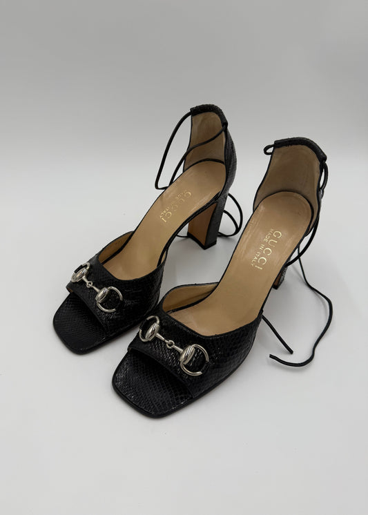 Gucci Sandali Horsebit Vintage in Pitone Neri