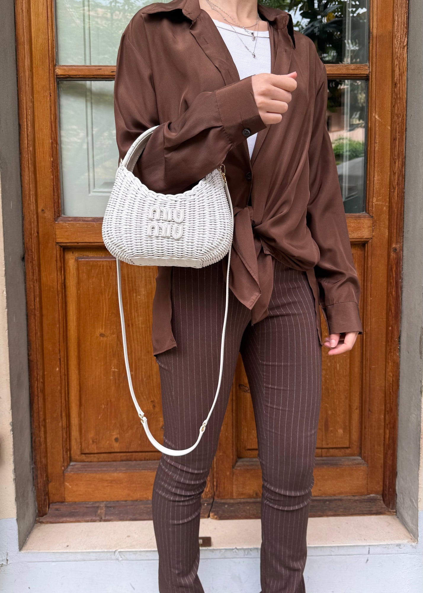 Miu Miu Borsa a mano Wander in Midollino Bianca