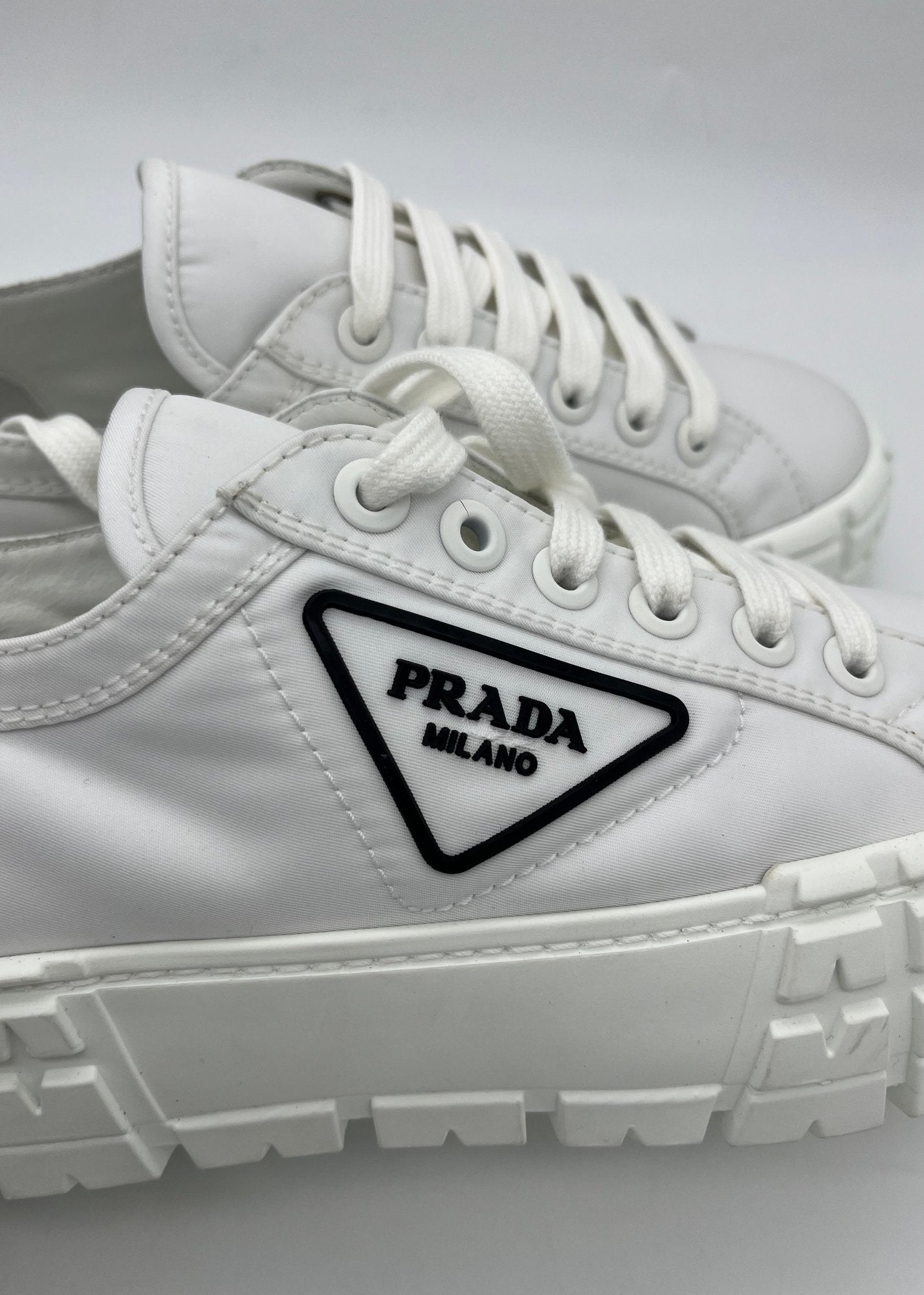 Prada Sneakers Double Wheel in Gabardine Re-Nylon Bianche