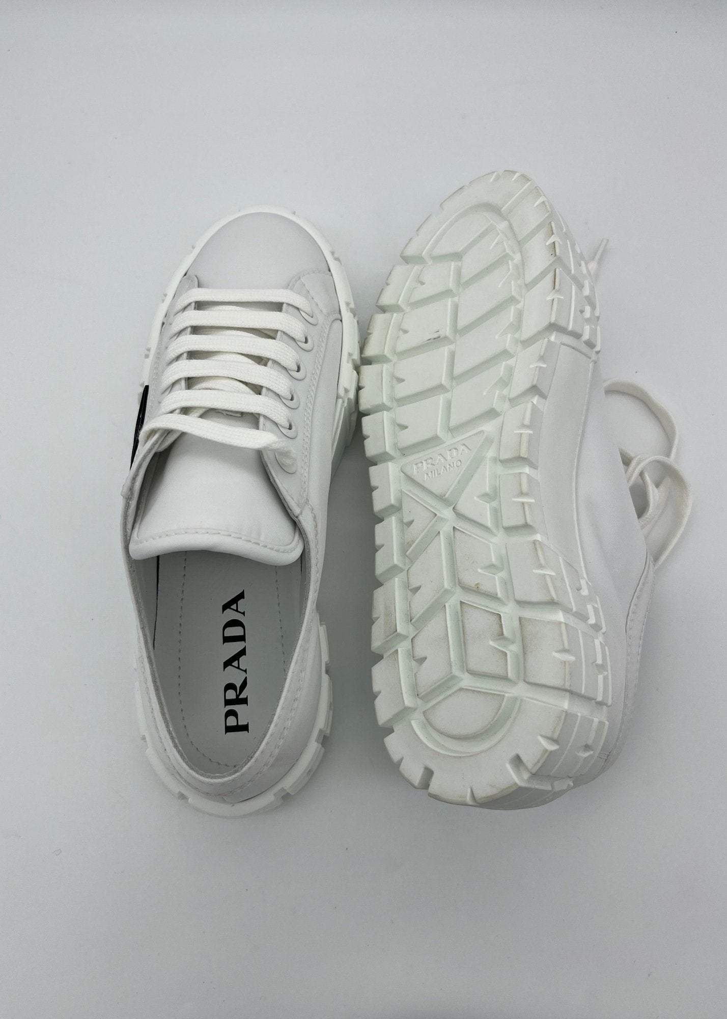 Prada Sneakers Double Wheel in Gabardine Re-Nylon Bianche