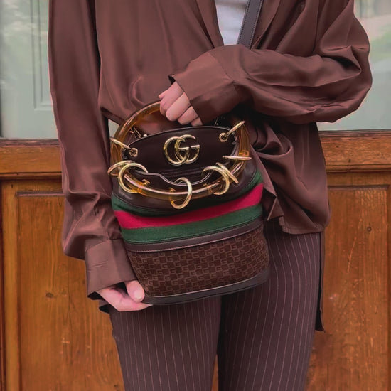 Gucci Borsa a Secchiello Pelle e Camoscio Marrone