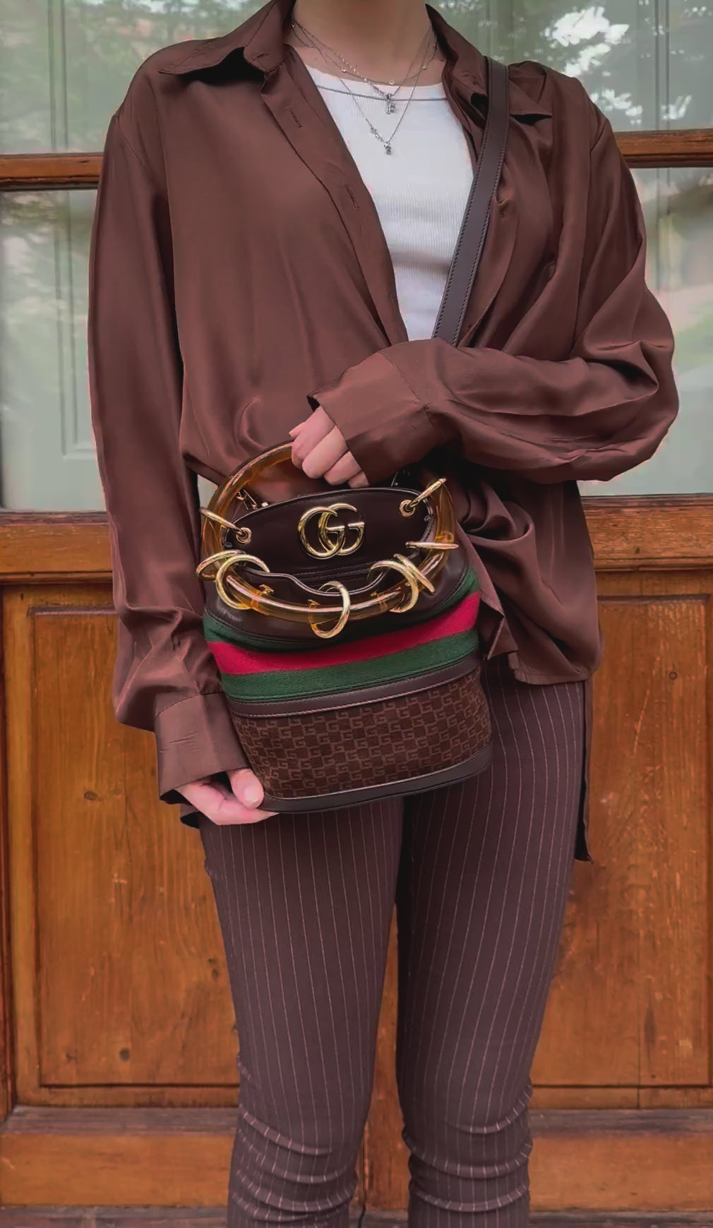 Gucci Borsa a Secchiello Pelle e Camoscio Marrone