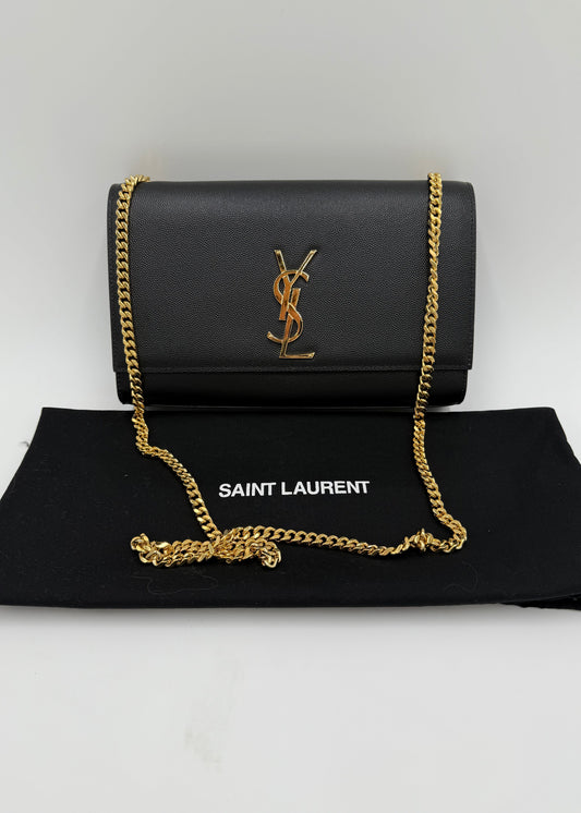 Saint Laurent Borsa Kate in Pelle Grain de Poudre Media Nera