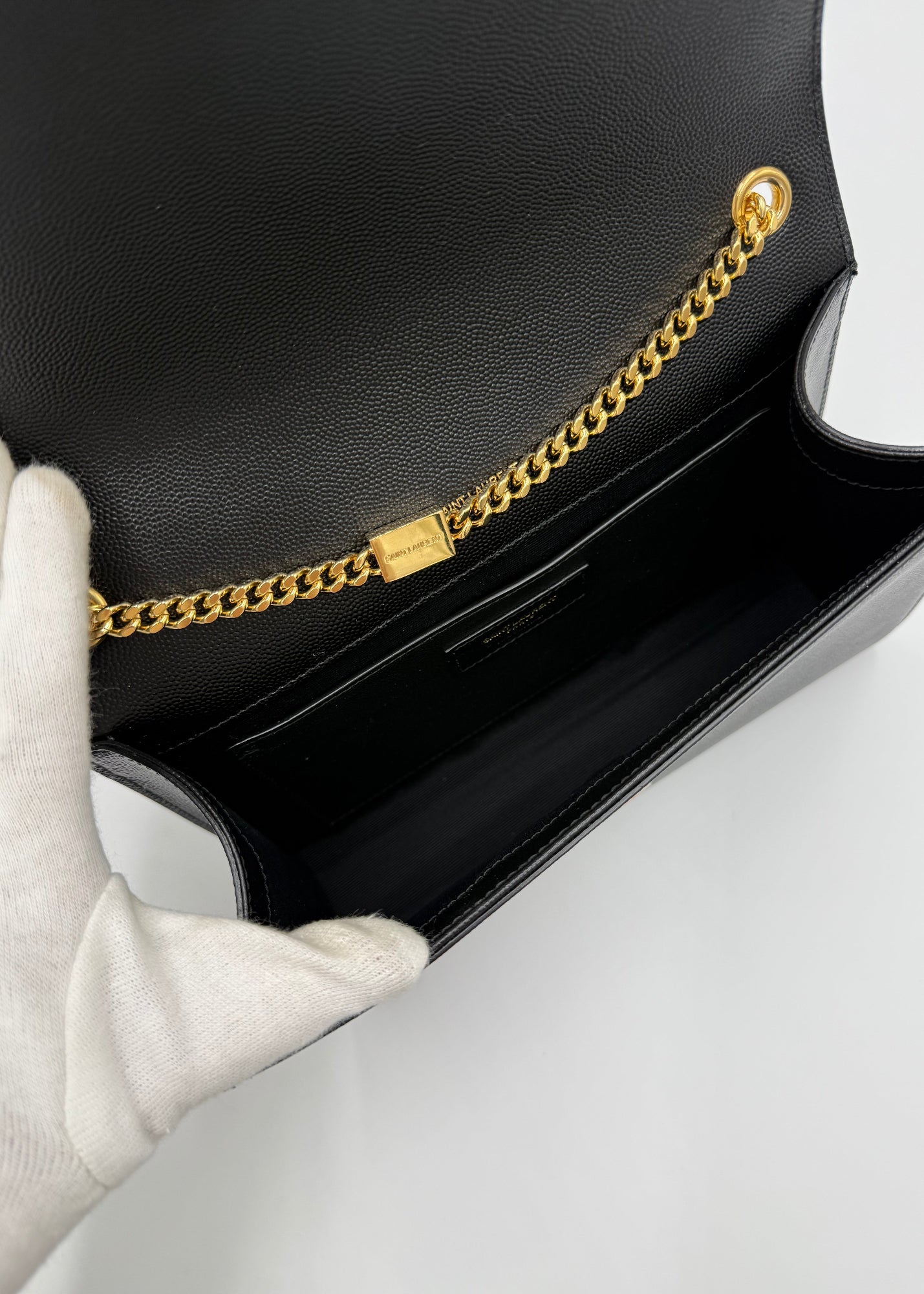 Saint Laurent Borsa Kate in Pelle Grain de Poudre Media Nera
