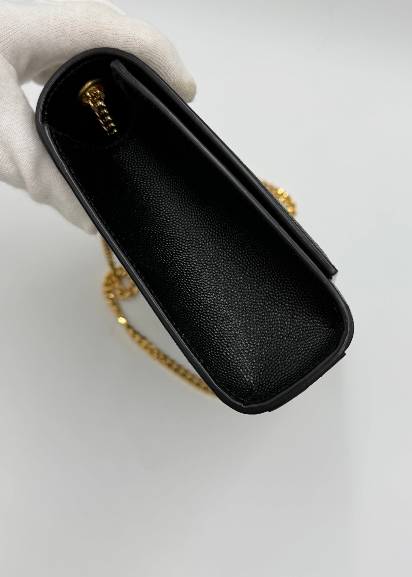 Saint Laurent Borsa Kate in Pelle Grain de Poudre Media Nera