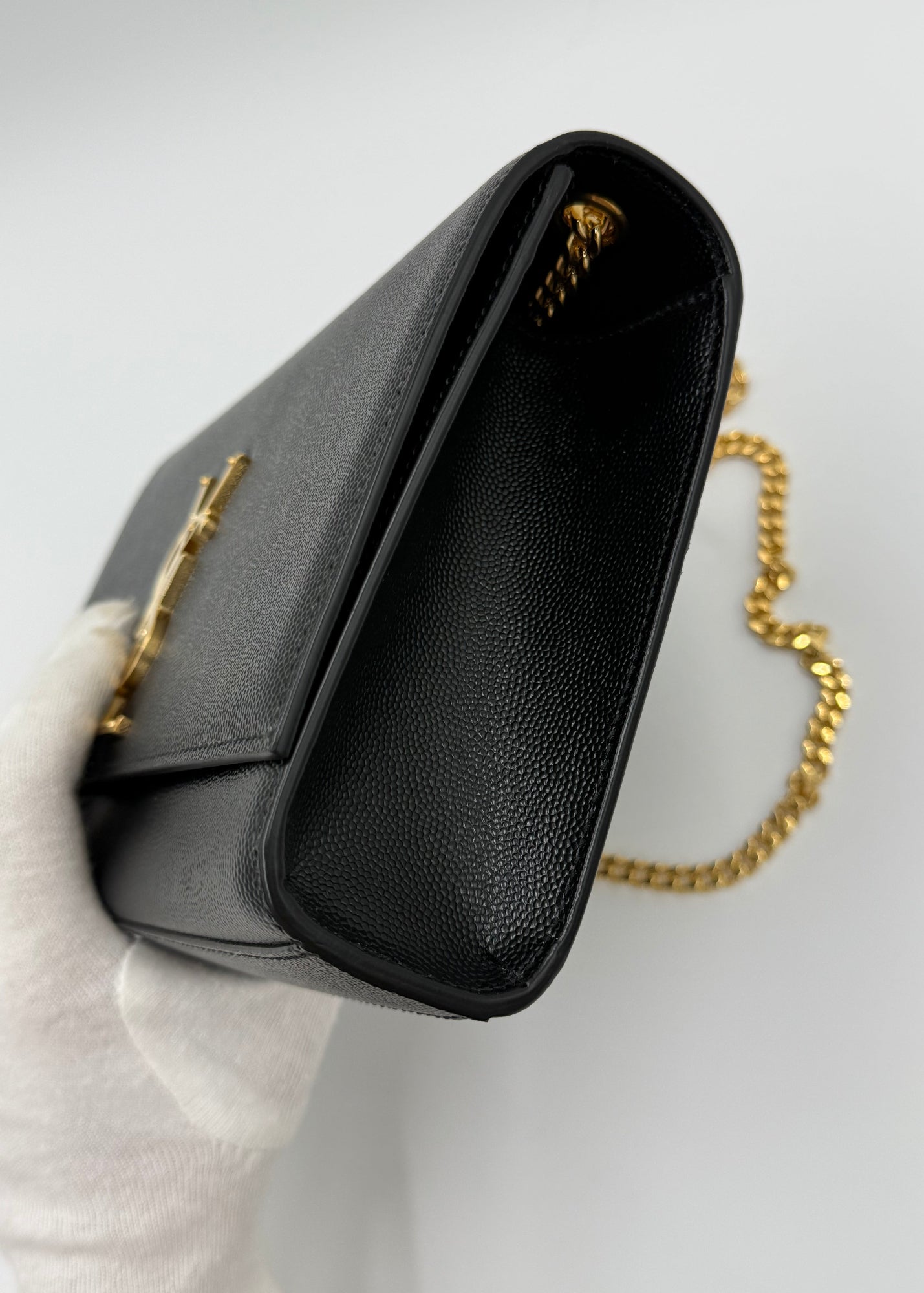 Saint Laurent Borsa Kate in Pelle Grain de Poudre Media Nera