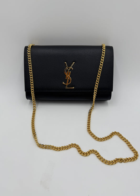 Saint Laurent Borsa Kate in Pelle Grain de Poudre Media Nera